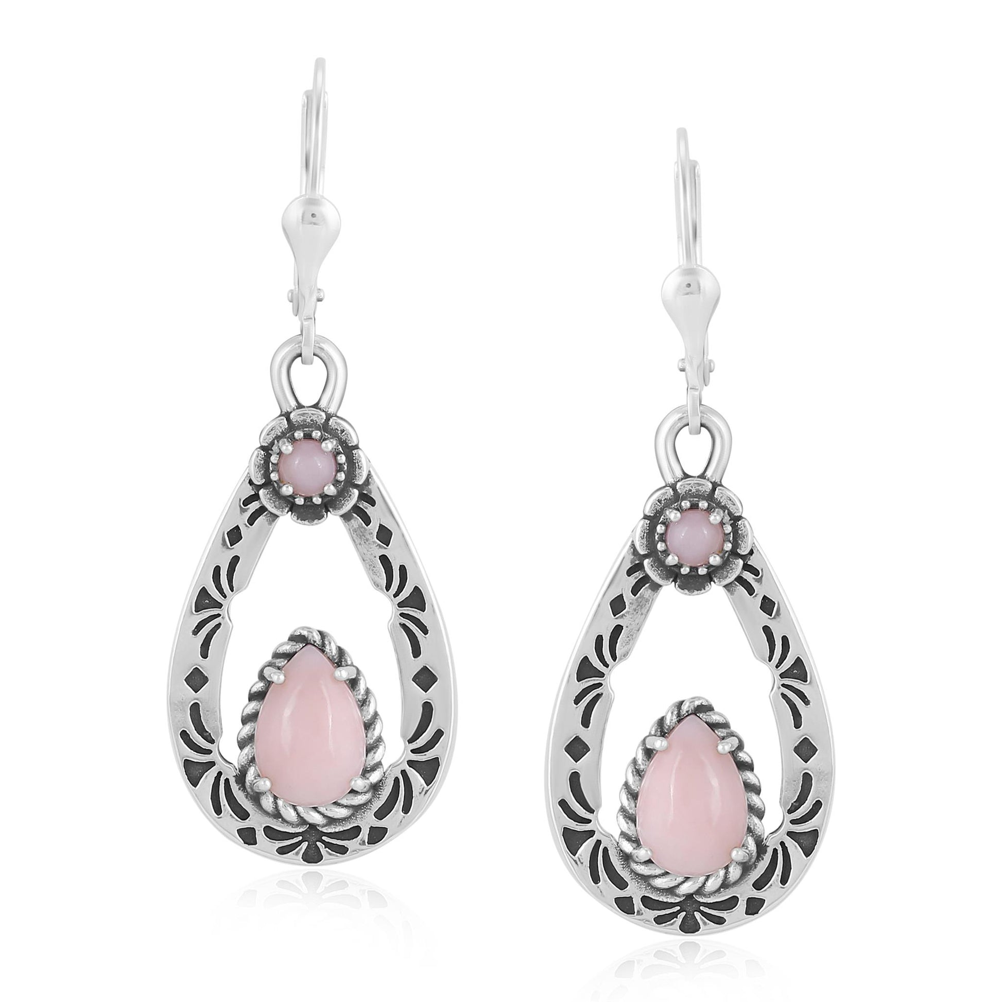 Sterling Silver Pink Opal Teardrop Dangle Earrings