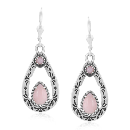 Sterling Silver Pink Opal Teardrop Dangle Earrings