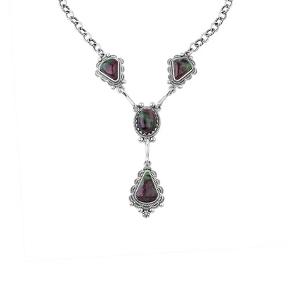 Sterling Silver Ruby Zoisite Four Gemstone Y-Necklace