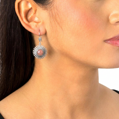  Sterling Silver Rhodochrosite Concha Ray Earrings