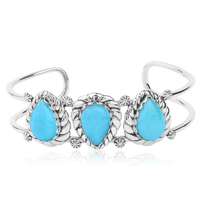 LIMITED EDITION! Sterling Silver Kingman Turquoise Pear Cut Rope Design Cuff Bracelet, Sizes Small to Large