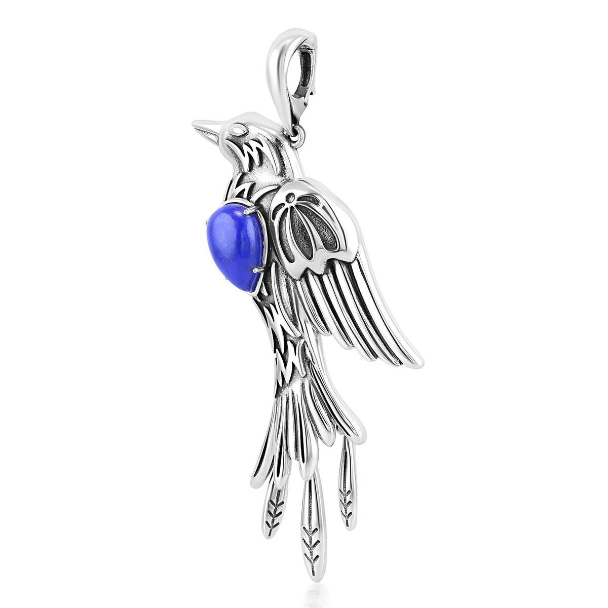 EXCLUSIVELY OURS! Sterling Silver Lapis Pinyon Jay Bird Pendant Enhancer