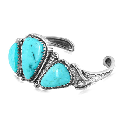 EXCLUSIVELY OURS! Sterling Silver Kingman Turquoise 3-Stone Triangle Cuff