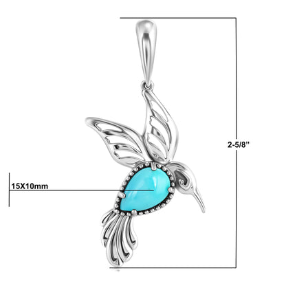 Sterling Silver Kingman Turquoise Hummingbird Pendant Enhancer