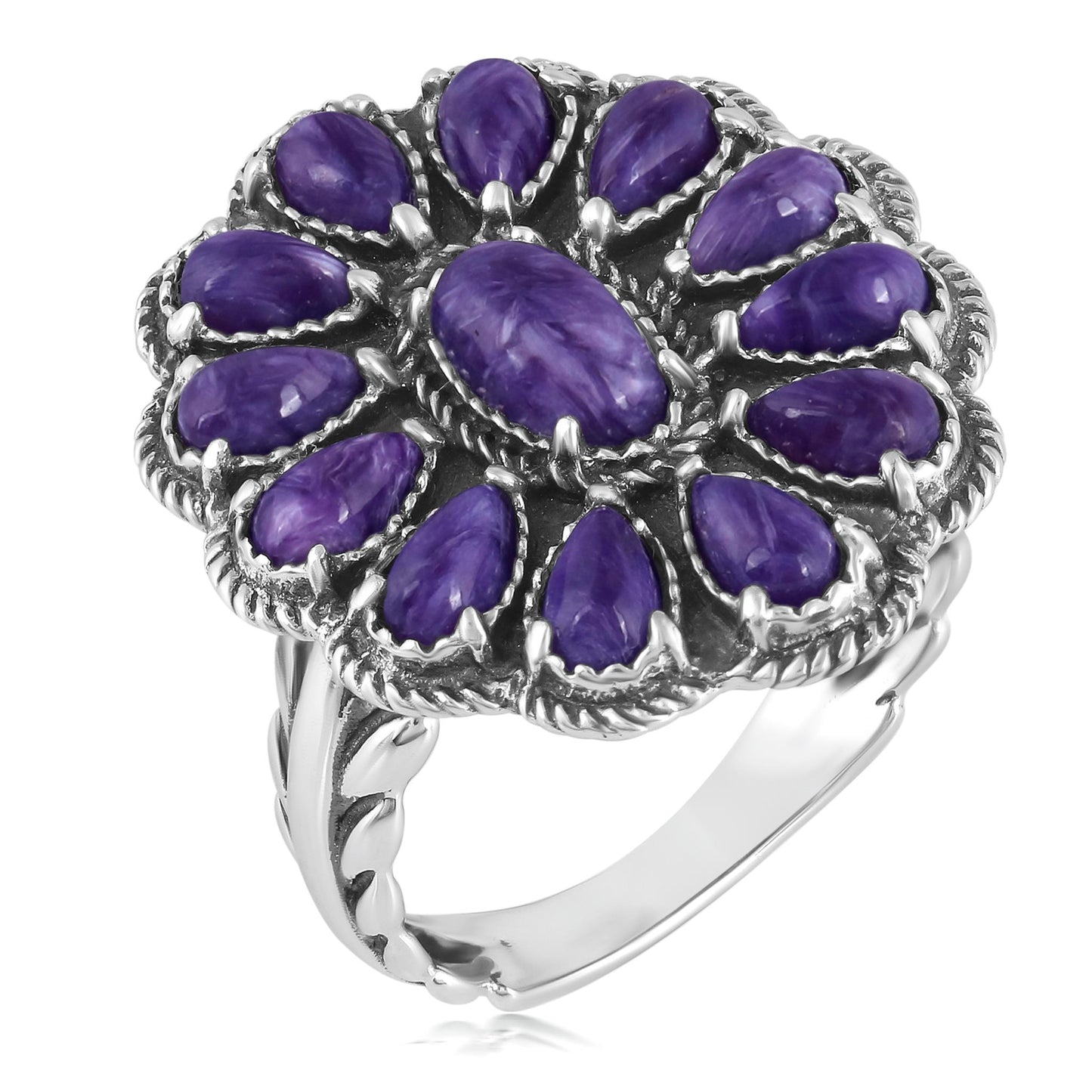 EXCLUSIVELY OURS! Sterling Silver Charoite Flower Cluster Ring, Sizes 5 to 10