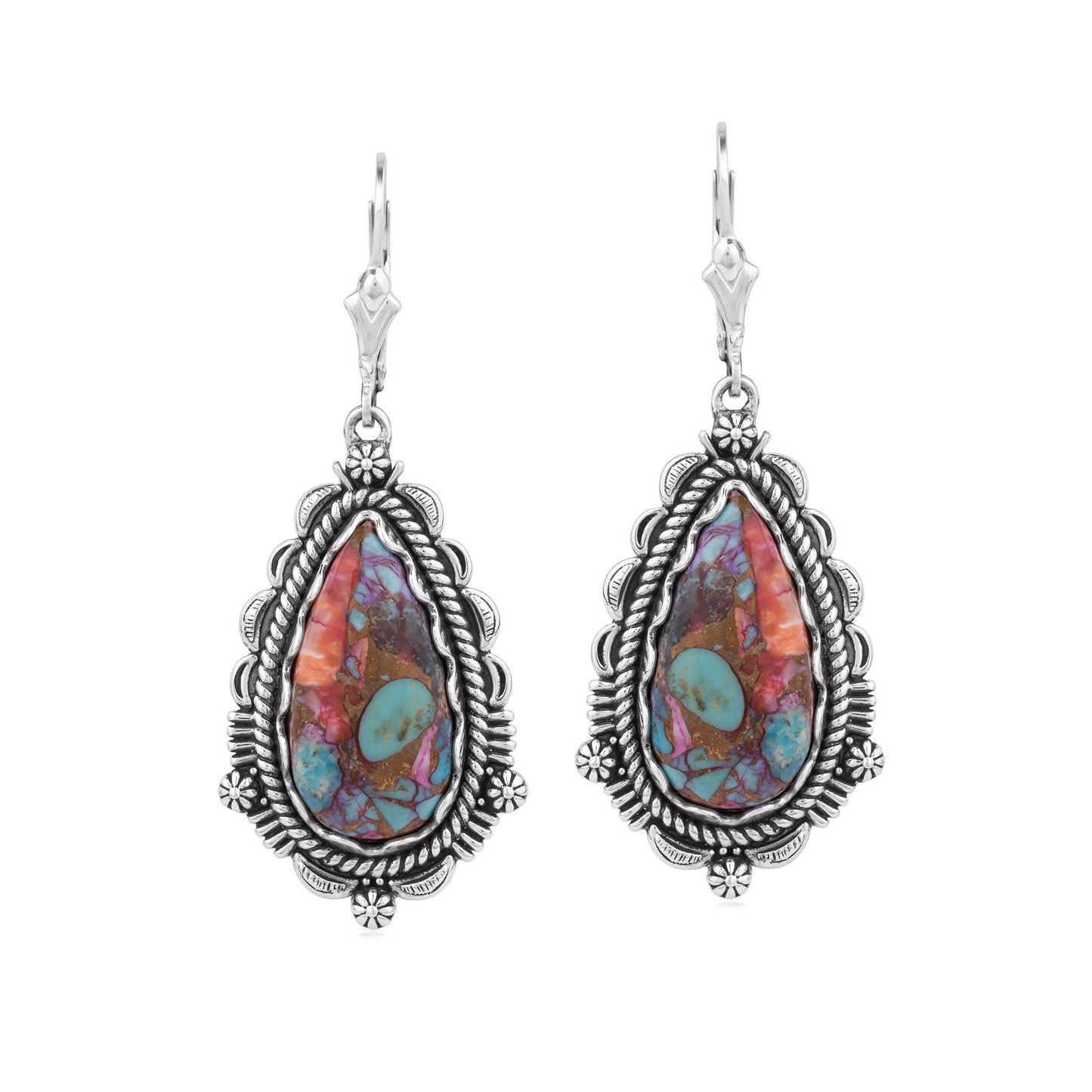 EXCLUSIVELY OURS! Sterling Silver Painted Desert Mosaic Pear-Shaped Dangle Earrings