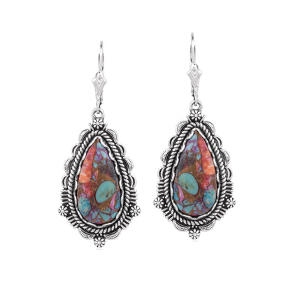 EXCLUSIVELY OURS! Sterling Silver Painted Desert Mosaic Pear-Shaped Dangle Earrings