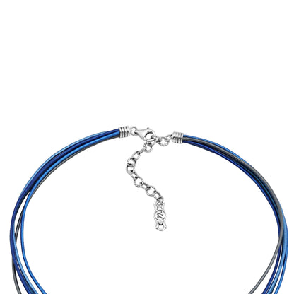 Sterling Silver Blue Leather 5 Strand Necklace, 17 to 20 Inches