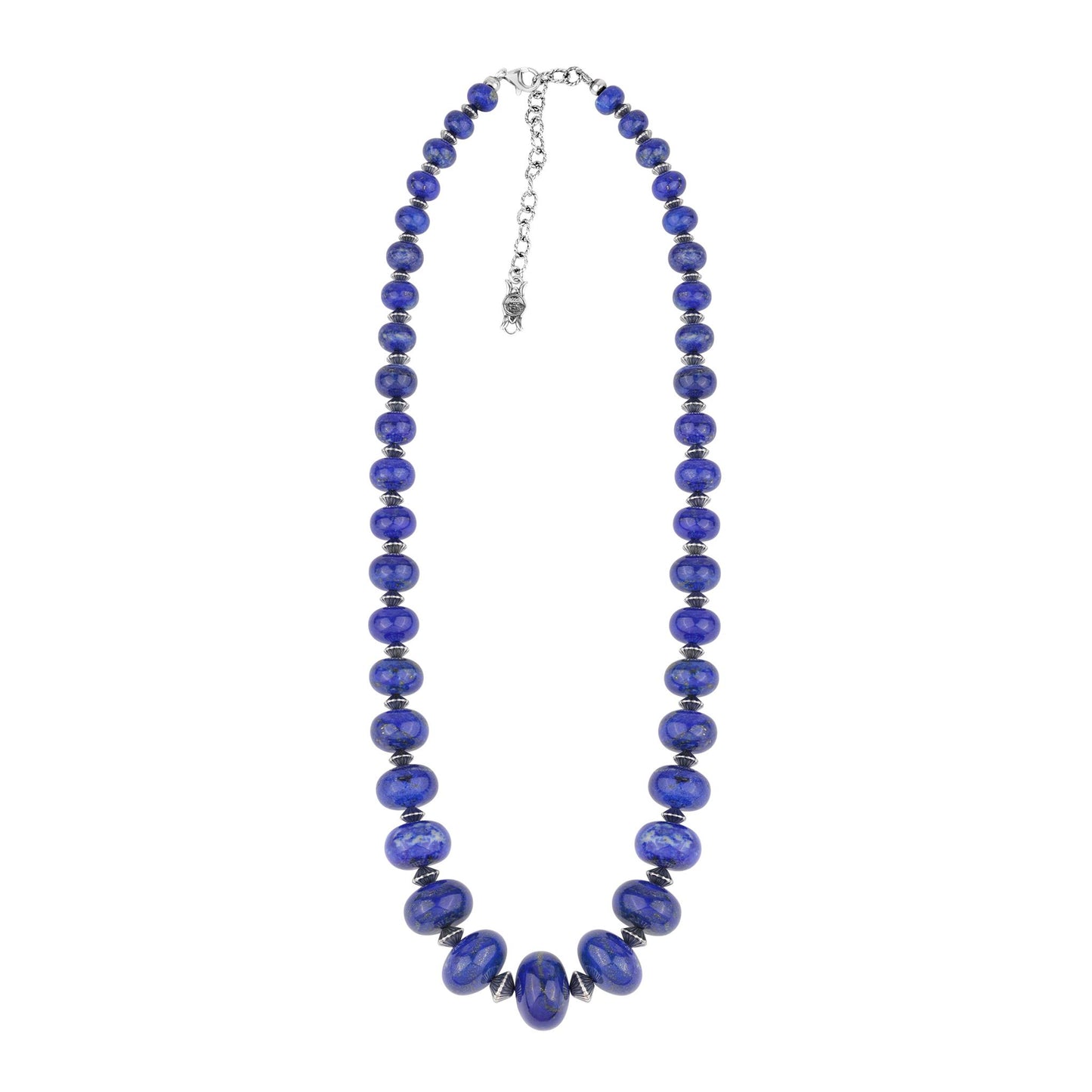 Sterling Silver Lapis Graduated Rondelle Bead Chunky Necklace