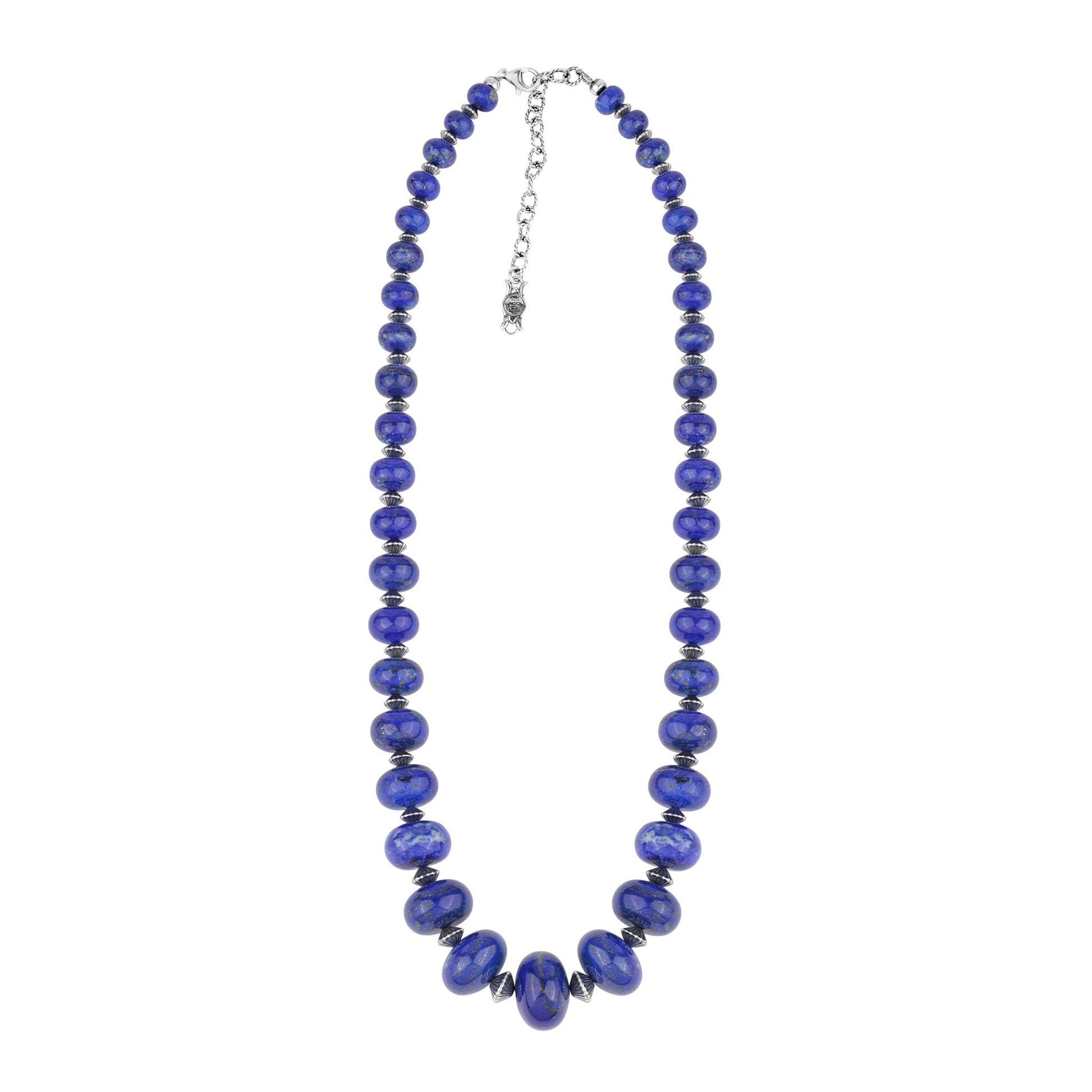 Sterling Silver Lapis Graduated Rondelle Bead Chunky Necklace