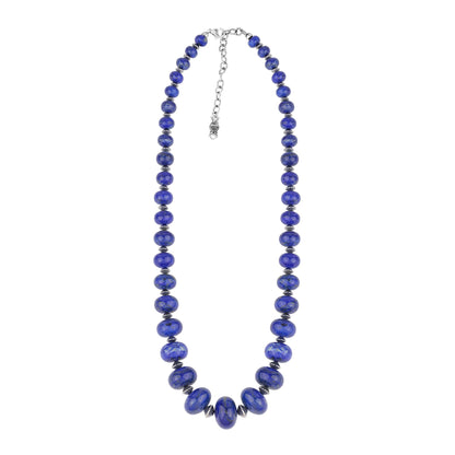 Sterling Silver Lapis Graduated Rondelle Bead Chunky Necklace