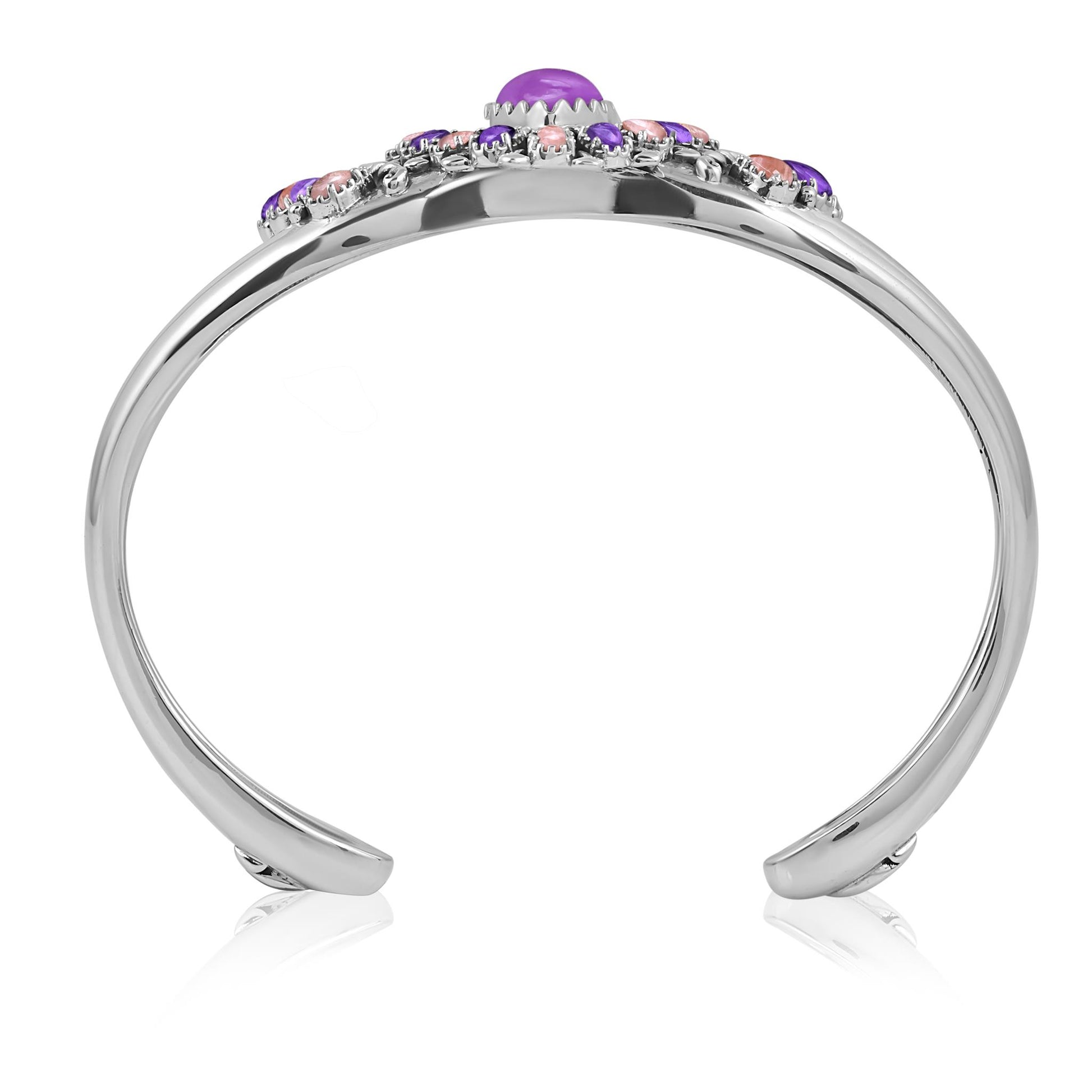 Sterling Silver Phosphosiderite, Rhodochrosite and Amethyst Pear-Shaped Cluster Cuff Bracelet