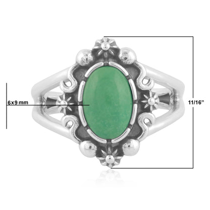 Sterling Silver Green Turquoise Gemstone Ring, Sizes 5 to 10