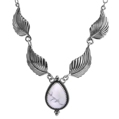Sterling Silver White Howlite Leaf Design Necklace 18 Inch