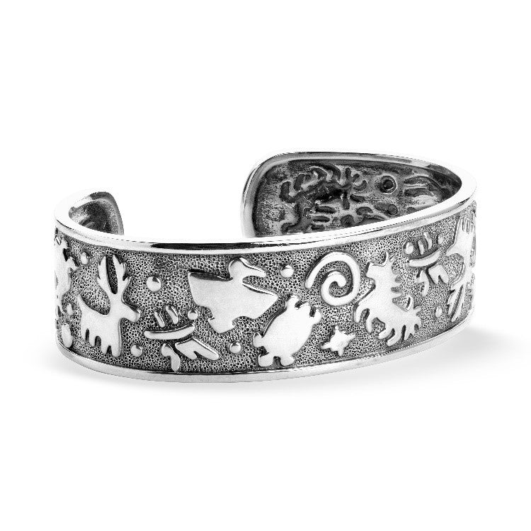 Sterling Silver Jody Naranjo Designed Native American Animal Symbols Cuff Bracelet 